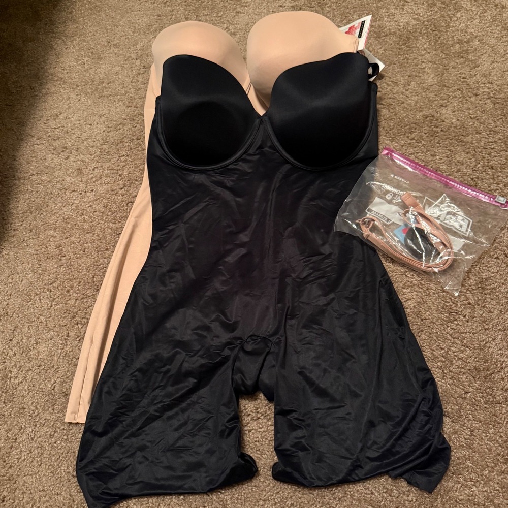 Red Hot by Spanx Strapless Cupped Bodysuit 2pk Black Beige 1X